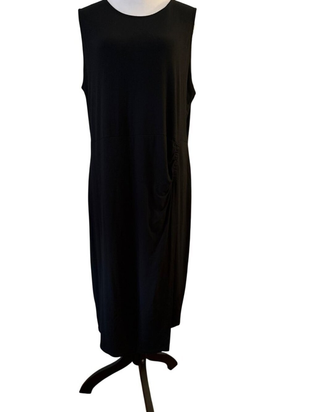 J. Jill Wearever Black, sleeveless, midi-length with Side Ruching Summer Dress L